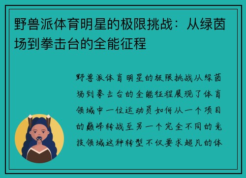 野兽派体育明星的极限挑战：从绿茵场到拳击台的全能征程